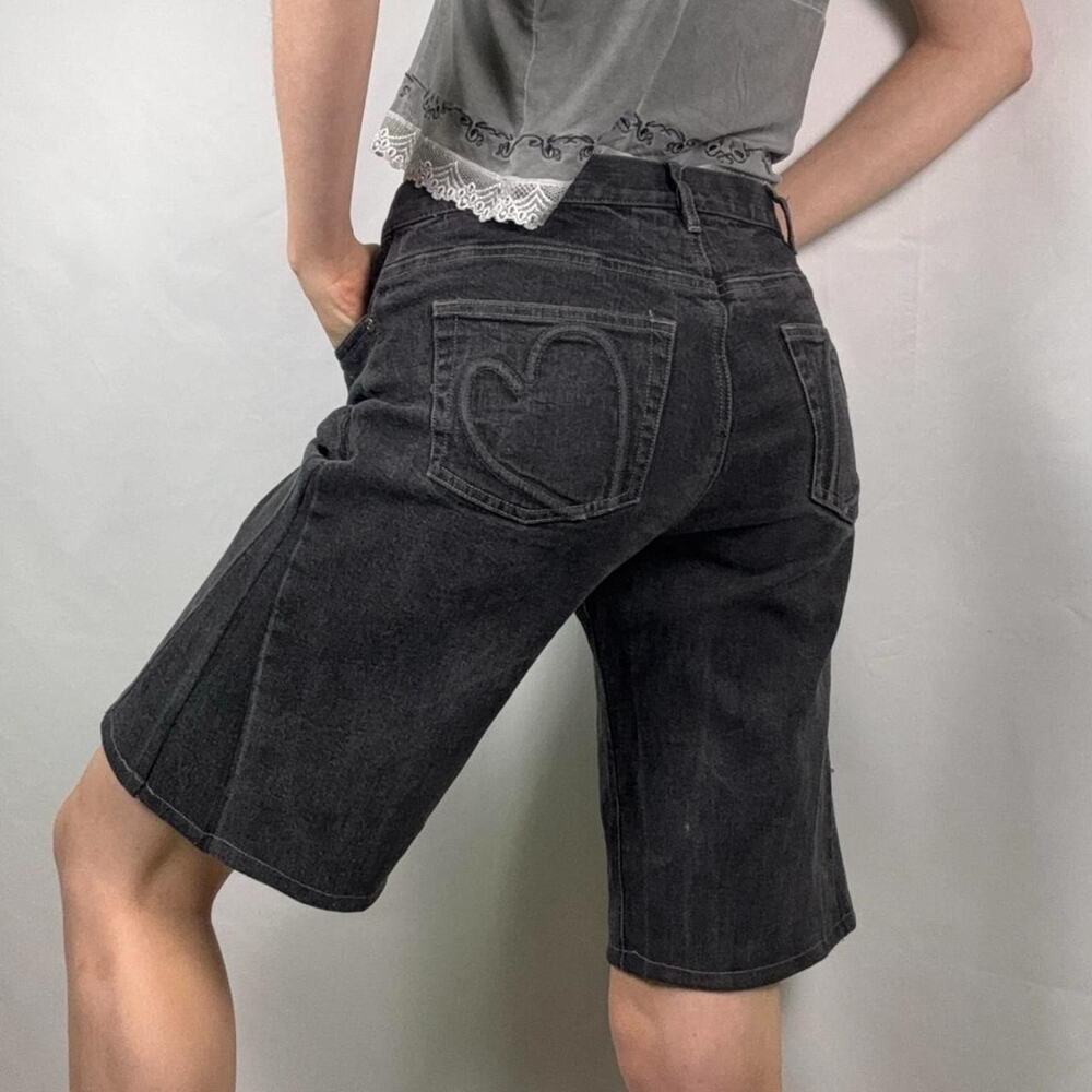 Black Jorts with heart pockets